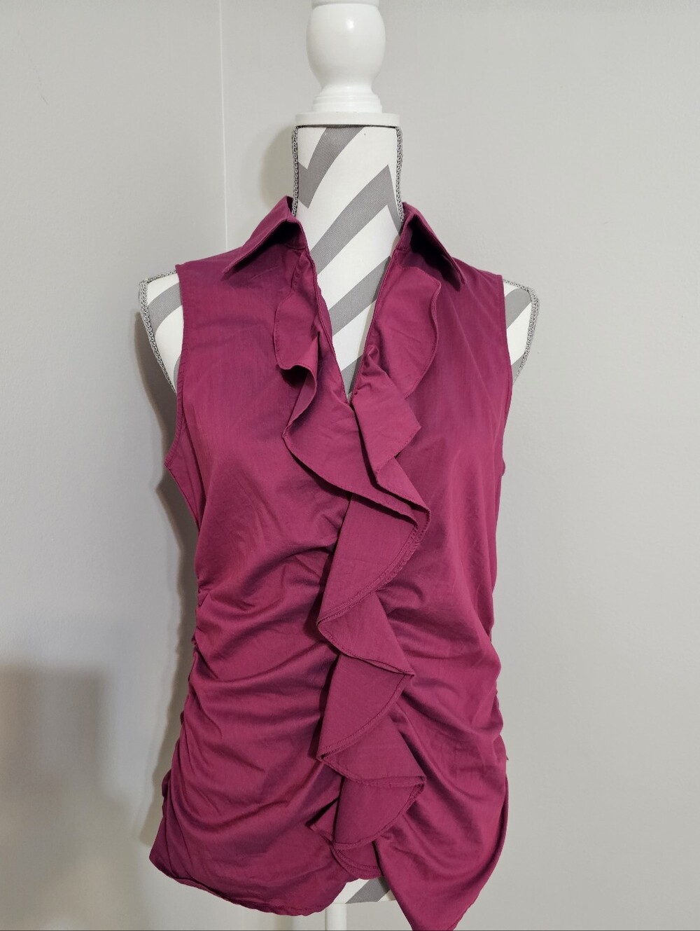 Sleeveless Ruffle Front Top - Magenta